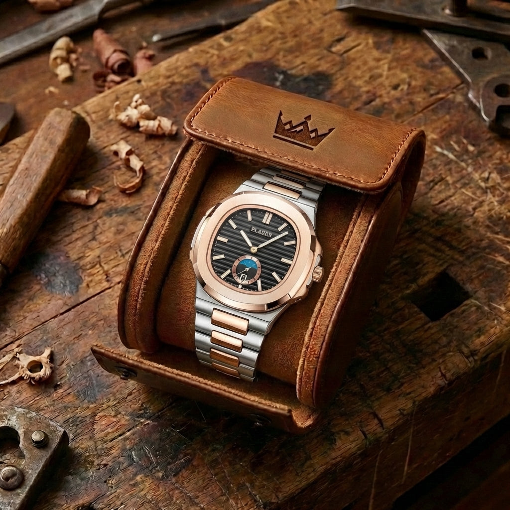 Men's Waterproof Leather & Steel Quartz Watch